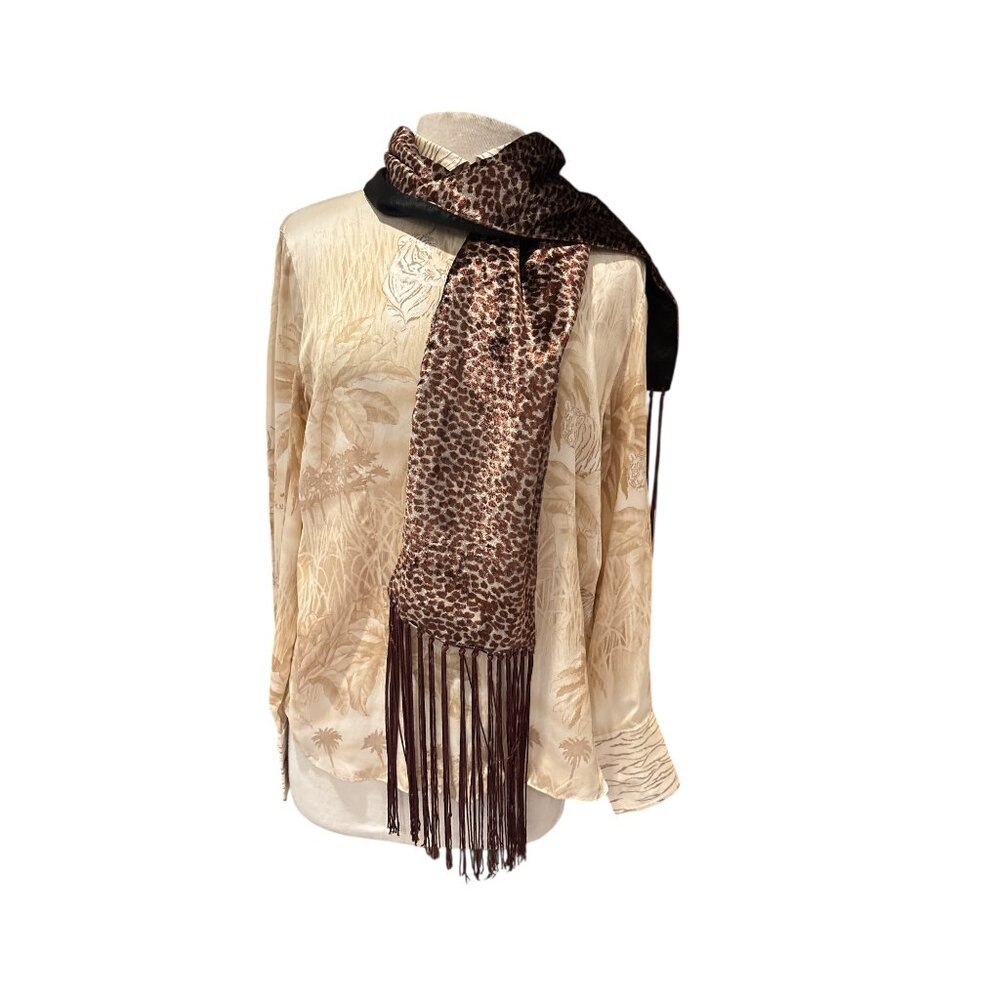 Collection XIIX LTD. Leopard Print Brown & Cream Scarf With Fringe Edges